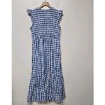 Anthropologie  The Peregrine Midi Dress Blue Gingham Plaid Smocked‎ Maxi Sz S Photo 7