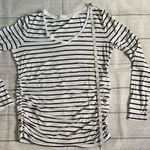 Motherhood  Maternity Black and White Striped Long Sleeve V-neck Tee Photo 3
