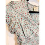 Japna ‎ Floral Smocked Crop Top V-Neck Short Sleeve Blouse Light Blue M Photo 1