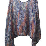Karlie Sheer Kimono Top Open Front Cover Up Flowy Blue Orange Pattern Size‎ Free Photo 0