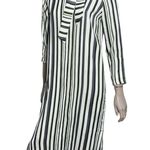AYR Women’s Size XS Cream Green Black Striped Tie Neck Button Down Midi Dress Photo 3