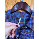 Free People Metallic Plaid Gauze Button Down Shirt Purple Orange Check Boho Fall Photo 2