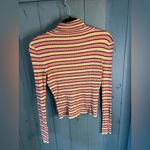 Striped Pink and Yellow Ribbed Turtleneck Sweater | Size Small Photo 2