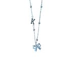 Silver Tone Bow Initial K Charm Necklace Dainty Beaded Chain Feminine New Photo 1