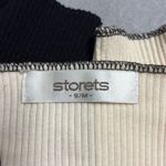 Storets  S/M Black White Asymmetrical Colorblock Distressed Ribbed Crop Top Photo 3