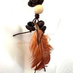 Mexican Coffee Bean shell Extra Long Feather Earrings Photo 2