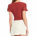 Free People Molly Button Front Cropped Puffed Sleeve Scoop Neck Tee Small Photo 1