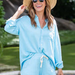 Walker & Wade Blue Viscose Button Down Shirt Oversized Long Sleeve Top XS Photo 0