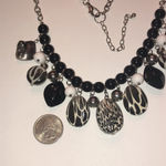 Silver Tone Black White Animal Print Boho Chunky Statement Necklace Photo 2
