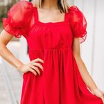 Entro Red Bubble Sleeve Dress Photo 1