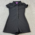 Edikted Black Ribbed Button Up Romper Jumpsuit Womens Size S Short Sleeve Y2K Photo 0
