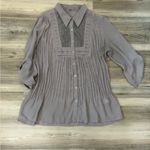 Ny Collection  XL Grey Boho Style Button down Shirt Photo 3