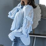 Love Riche Baby Blue Lace Trimmed Blouse Photo 9