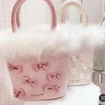 Lodispotto Japanese Lolita Pastel Pink Velvet Fur Ribbon Bow Crystal Bucket Bag Photo 1