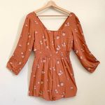 American Eagle  Orange Floral Long Sleeve Pocket Romper Size Medium Photo 6