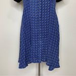 Olivaceous  100% Silk Blue Button Down Short Sleeves Dress, Sz Large Photo 2