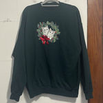 Top Stitch Green Crew Neck Long Sleeve Sweatshirt Kitten Christmas Wreath XL Photo 0
