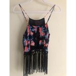 Forever 21 Strappy floral black tank top with fringe size M Photo 1
