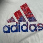 Adidas White Crew Neck Short Sleeve T Shirt Red Blue Logo Women Size S Photo 1