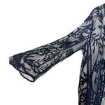 Nina Leonard  Floral Embroidered Mesh 3/4 Sleeves Open Duster Cardigan Large Photo 3