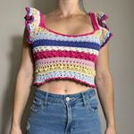 ZARA  Pink Blue Cream Crochet Crop Top Size Small Photo 3