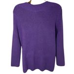 Talbots  Side Button Pullover Sweater Wide Neck Soft Knit Purple L Photo 2