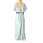 She & Sky  Ruffle Sleeve w/ Plunging Neckline Open Back Crepe Blue Maxi Dress 1XL Photo 1