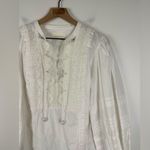 Anthropologie Delilah White Embroidered Pleated Lace Peasant Blouse Size 14 Photo 3