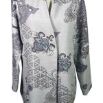 Peck & Peck  Open Front Blazer Jacket L Gray Paisley‎ Floral Button Career Boho Photo 0