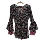 Xhilaration Button-Front Long Sleeve BohoRomper, Black Berry Photo 3