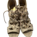 Fergalicious Heartthrob faux suede lace up back zip heeled sandals EUC Photo 0