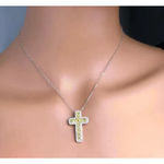 Boutique NEW White Gold Filled Synthetic Diamond Citrine Cross Pendant Necklace, 16-18” Photo 2