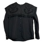 Sea NY Marina Collar Blouse Tiered Scalloped Button Up Long Sleeve Black XS Photo 1