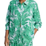 AQUA  Tropical Print Button Down Shirt - Green Palm Leaf Blouse - Size S‎ Photo 0