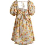 Maisonette Kamala Dress Wild Poppy Flowers floral print bow babydoll puff sleeve Yellow Size XL Photo 3