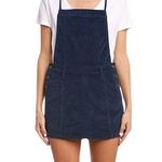 Free People Savannah Overall Mini Dress Size 8 Navy Velvet Pockets Boho Preppy Photo 0