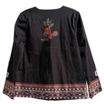 Vintage Embroidered Floral Geometric Trim Jacket NWT Cotton Made in India Black Size M Photo 4