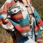 LA MIEL Shirt Jacket Aztec Western Raw Hem Small Blue Photo 1