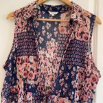 Siren Lily Women Sheer Maxi Komono Dress Blue w/ Pink Flowers & Front Tie Sz 1X Photo 10