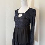 Knox Rose Women's Blue & Black Sheer Burnout Tiered Midi Dress. XS-Boho Witchy Photo 1