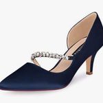 ERIJUNIOR Women Mid Kitten Heel Pointy Toe Wedding Party Size 9.5 Blue Photo 0