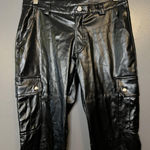 Black Faux Leather Cargo Pants Womens Medium Straight Leg Zip Pockets Utility Photo 0