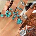 NEW 10pcs Boho Western Stacking Rings – Vintage Cross, Heart, & Floral Set Photo 0