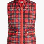 J Crew Size S Preppy Classic Tartan Plaid Puffer Vest w/ Snap Pockets Red Photo 0