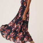 Anthropologie  Dark Navy Bohemian Floral Tiered Halter Maxi Dress Size Medium Photo 0