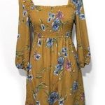 Xhilaration NWT Mustard Gold Yellow Floral Smocked Dress New Photo 1
