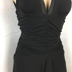 Bebe Black Sleeeveless Plunge Front Draped Sleeveless MIDI Dress S Photo 4