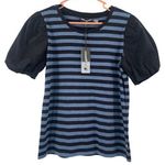 Karl Lagerfeld Top Size Small NWT Stripes Statement Sleeves Short Sleeve Classic Photo 0