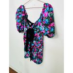 NWT For Love & Lemons Purple Blue Floral Back Tie Marley Mini Dress Small Photo 3