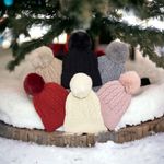 Women’s Ribbed Knit Pom Pom Beanie Gray Grey Fall Winter Hats Cozy Photo 2